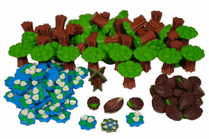 Tokens Life of the Amazonia boardgame Eurohell Design tress, seeds, aquatic flowers